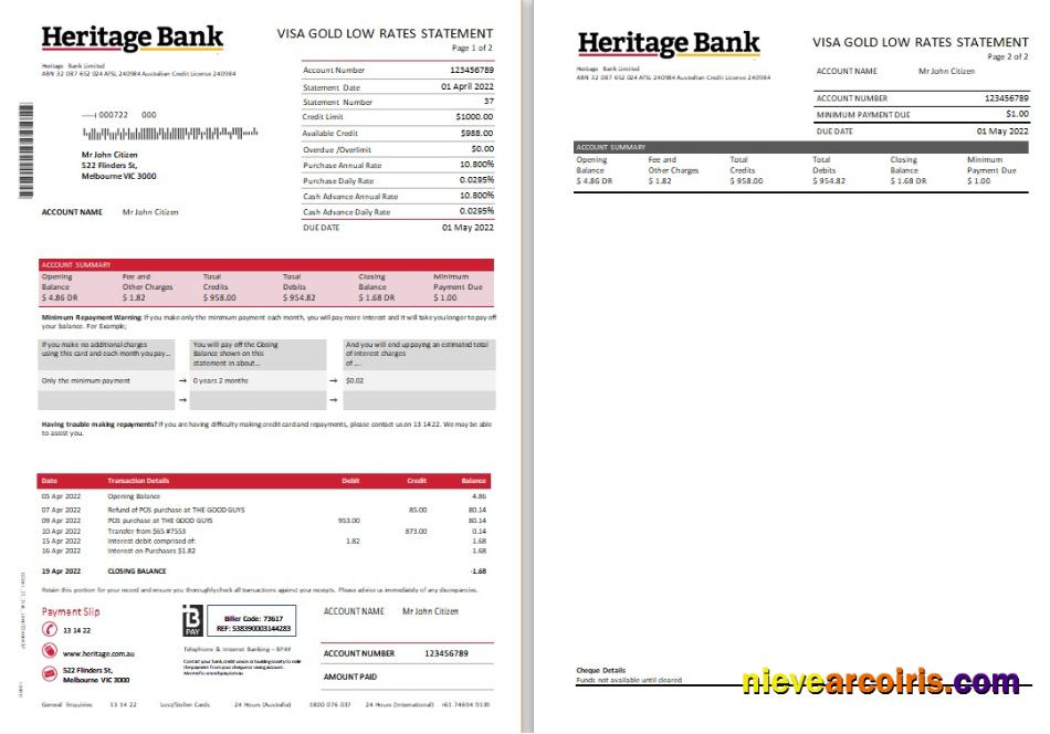 Australia Heritage Bank Statement scr